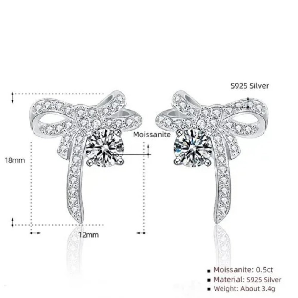 Certified 1ct. t.w. Diamond Moissanite Bow Knot Stud Earrings NEW A - Picture 7 of 10